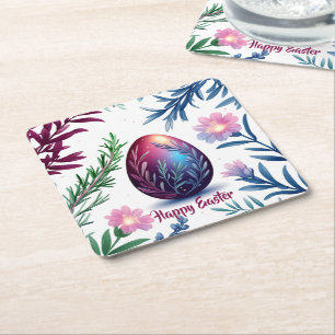 Elegant Easter Egg Botanical Art Square Paper Coaster