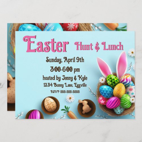 Elegant Easter Egg Nest and Ears Invitation
