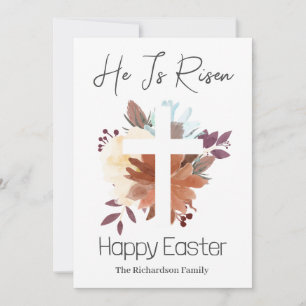 Elegant Easter Floral Calligraphy Christian Cross Holiday Card