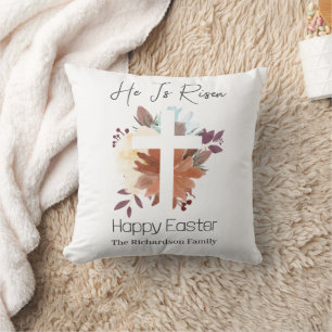  Elegant Easter Floral Calligraphy Christian Cross Throw Pillow