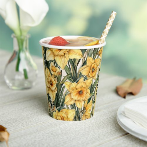 Elegant Easter Floral Daffodil Watercolor Design Paper Cups