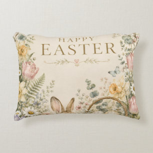 Elegant Easter Greeting,Blue White Porcelain style Accent Pillow