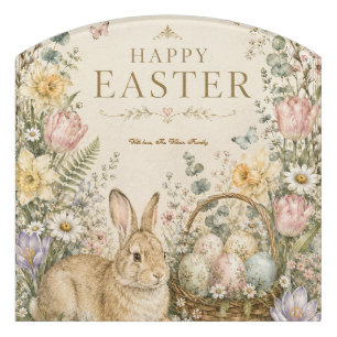 Elegant Easter Greeting,Blue White Porcelain style Door Sign