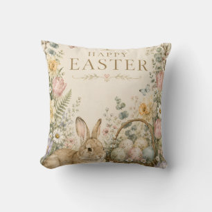 Elegant Easter Greeting,Blue White Porcelain style Throw Pillow