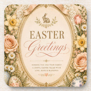 Elegant Easter Greeting ,Vintage Botanical style Beverage Coaster