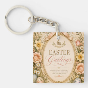 Elegant Easter Greeting ,Vintage Botanical style Keychain