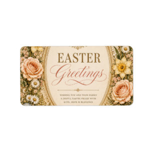 Elegant Easter Greeting ,Vintage Botanical style Label