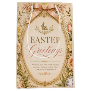 Elegant Easter Greeting ,Vintage Botanical style Medium Gift Bag