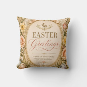 Elegant Easter Greeting ,Vintage Botanical style Throw Pillow