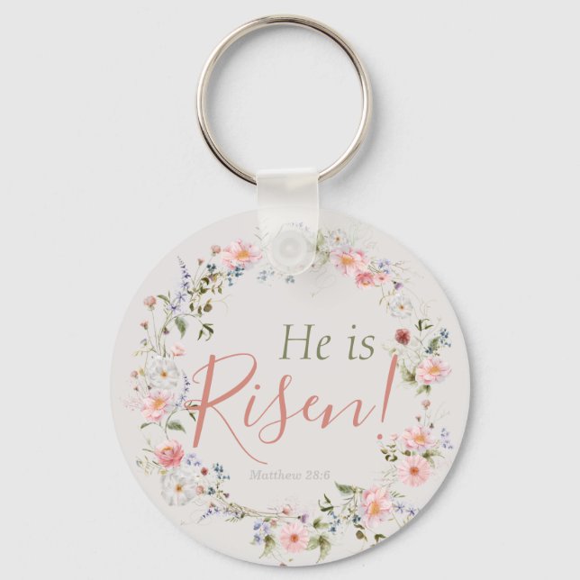 Elegant Easter He is Risen Inspirational Keychain (Front)