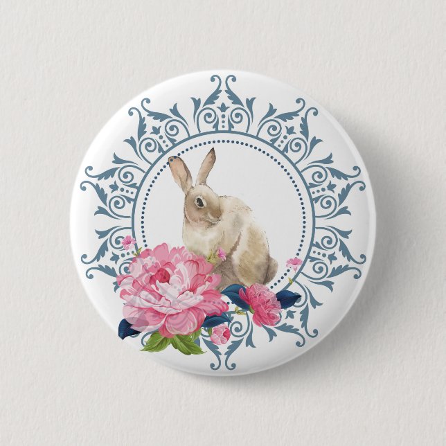 Elegant Easter Rabbit design Button (Front)