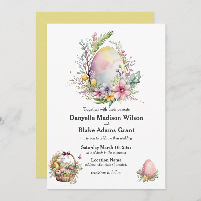 Elegant Easter Theme Spring Watercolor Wedding Invitation (Front/Back)