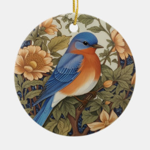 Elegant Eastern Bluebird William Morris Inspired Ceramic Ornament