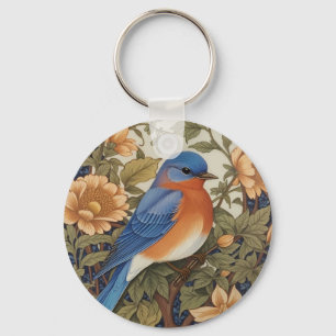Elegant Eastern Bluebird William Morris Inspired Keychain