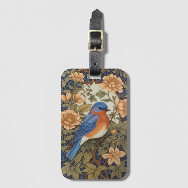 Elegant Eastern Bluebird William Morris Inspired Luggage Tag (Front Vertical)