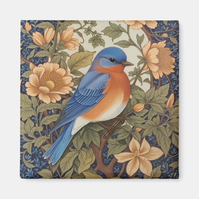 Elegant Eastern Bluebird William Morris Inspired Magnet (Front)