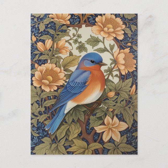 Elegant Eastern Bluebird William Morris Inspired Postcard (Front)
