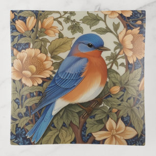 Elegant Eastern Bluebird William Morris Inspired Trinket Tray