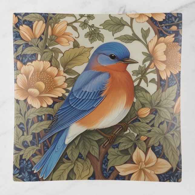 Elegant Eastern Bluebird William Morris Inspired Trinket Tray (Front)