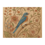 Elegant Eastern Bluebird – William Morris Inspired Wood Wall Art