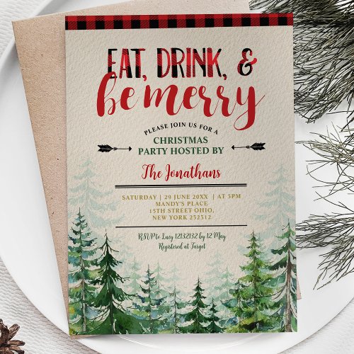 Elegant Eat Drink and Be Merry Christmas Party Invitation