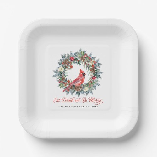 Elegant Eat Drink and be Merry Christmas Party Paper Plates