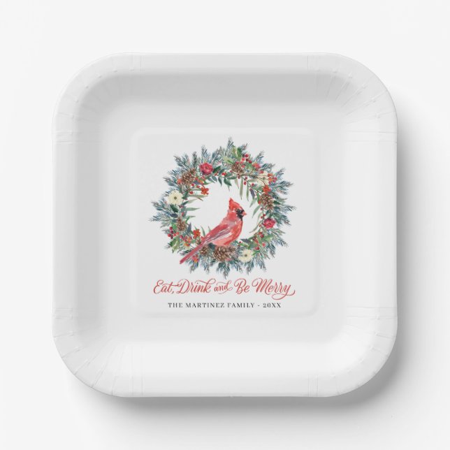 Elegant Eat Drink and be Merry Christmas Party Paper Plates (Front)