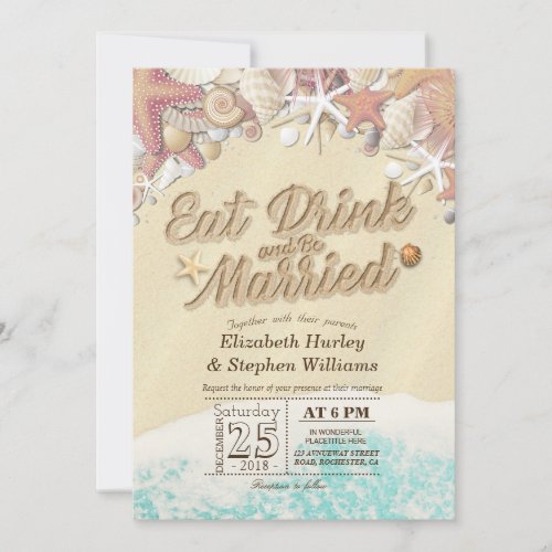 Elegant EAT Drink Be Married Summer Beach Wedding Invitation