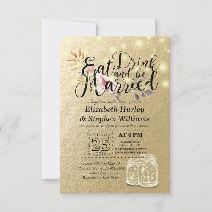 Elegant EAT Drink & Be Married Wedding Invitations Zazzle