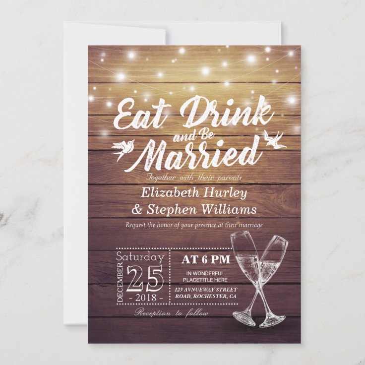 Elegant EAT Drink & Be Married Wedding Invitations Zazzle