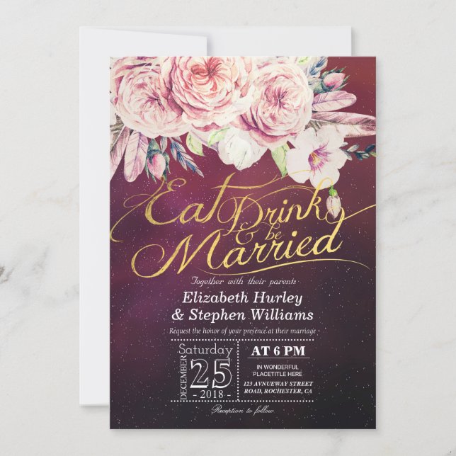 Elegant EAT Drink & Be Married Wedding Invitations (Front)