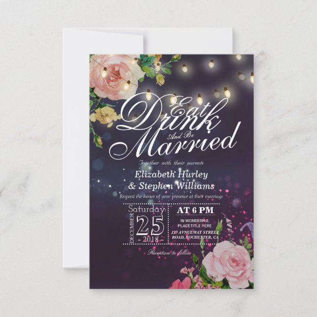 Elegant EAT Drink & Be Married Wedding Invitations (Front)