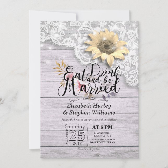 Elegant EAT Drink & Be Married Wedding Invitations (Front)