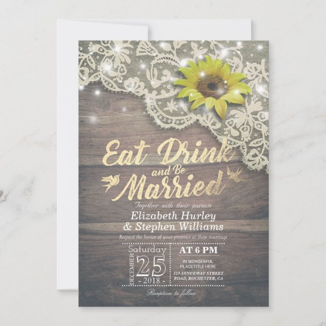 Elegant EAT Drink & Be Married Wedding Invitations (Front)