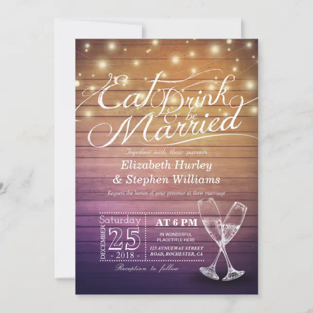 Elegant EAT Drink & Be Married Wedding Invitations Zazzle