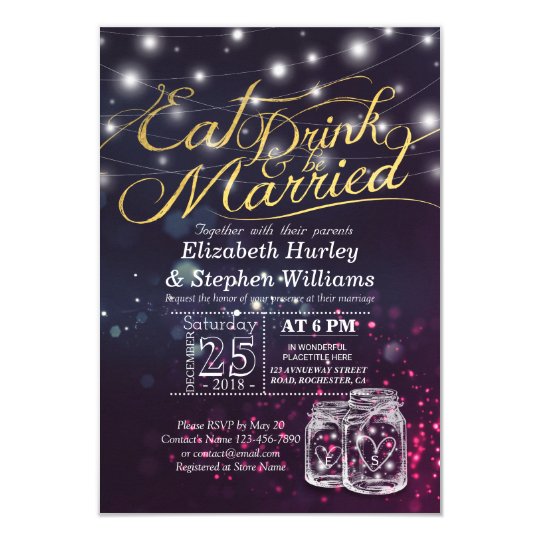 Elegant EAT Drink & Be Married Wedding Invitations