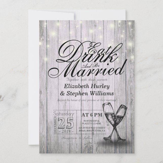 Elegant EAT Drink & Be Married Wedding Invitations (Front)