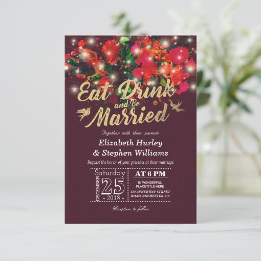 Elegant EAT Drink & Be Married Wedding Invitations Zazzle