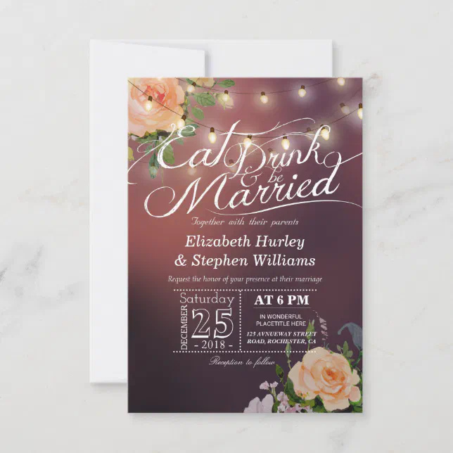 Elegant EAT Drink & Be Married Wedding Invitations Zazzle