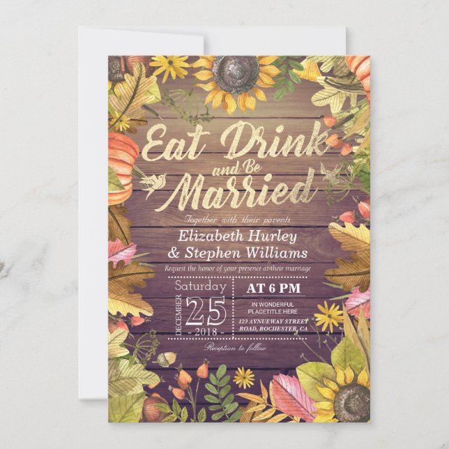 Elegant EAT Drink & Be Married Wedding Invitations (Front)