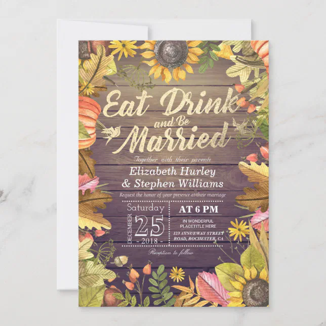 Elegant EAT Drink & Be Married Wedding Invitations Zazzle