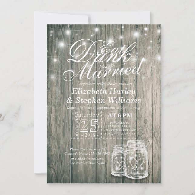 Elegant EAT Drink & Be Married Wedding Invitations (Front)