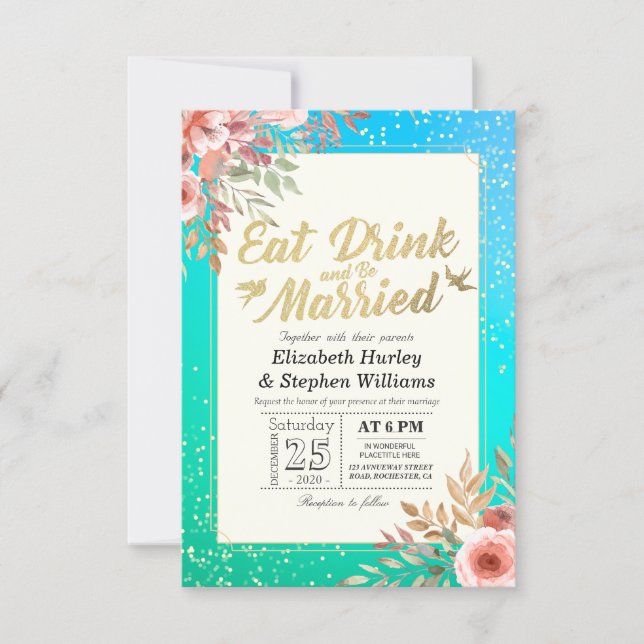 Elegant EAT Drink & Be Married Wedding Invitations (Front)