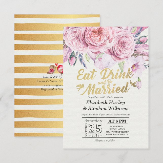 Elegant EAT Drink & Be Married Wedding Invitations (Front/Back)