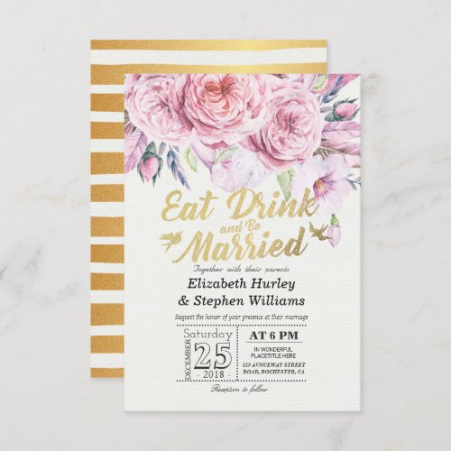Elegant EAT Drink  Be Married Wedding Invitations