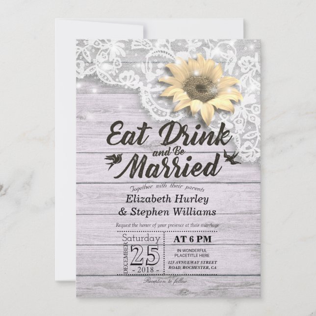 Elegant EAT Drink & Be Married Wedding Invitations (Front)