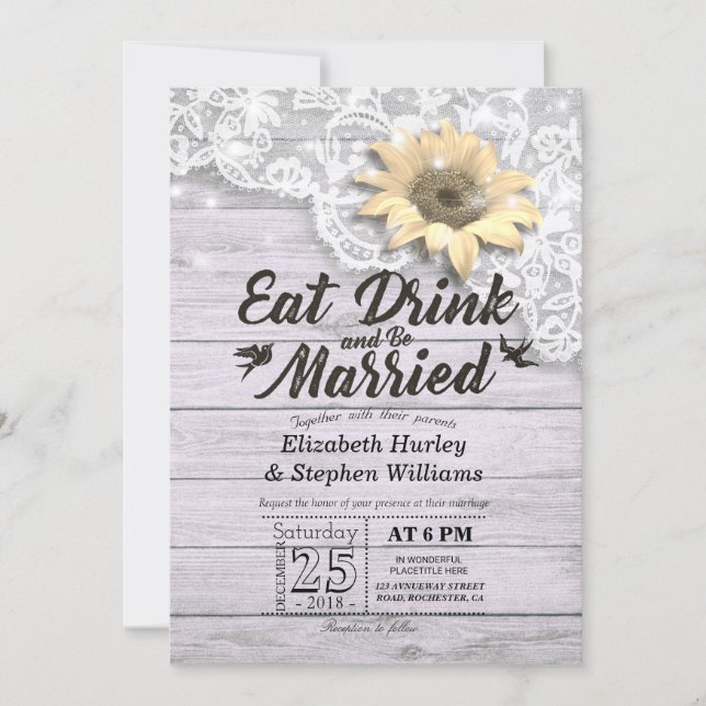 Elegant EAT Drink & Be Married Wedding Invitations (Front)