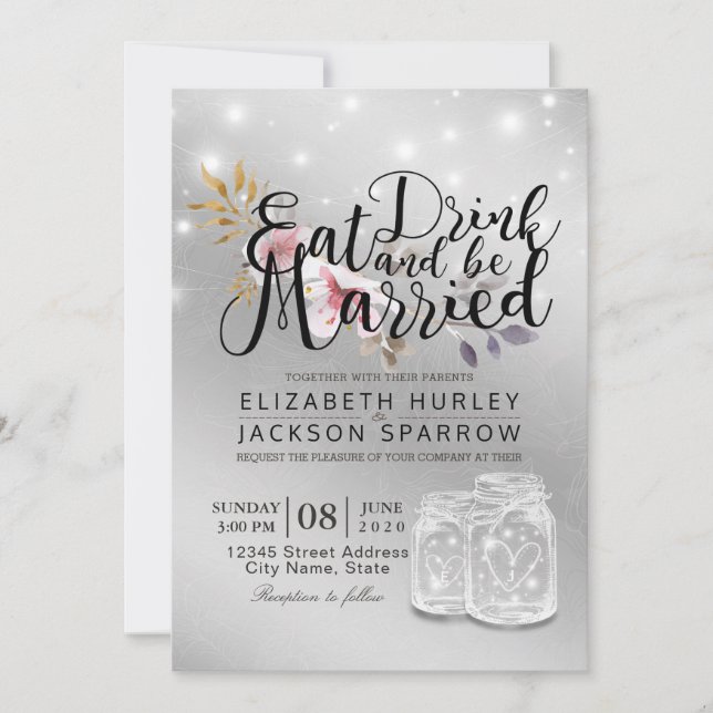 Elegant EAT Drink & Be Married Wedding Invitations (Front)