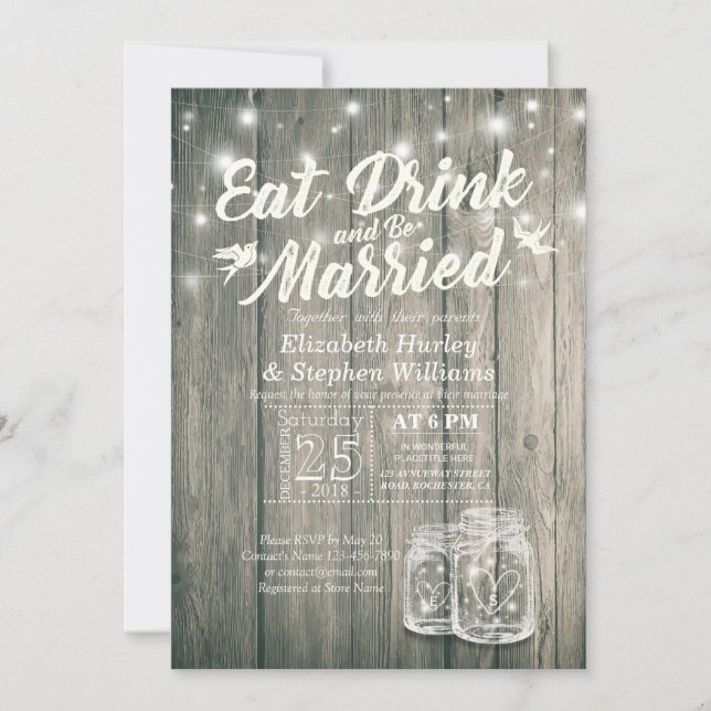 Elegant EAT Drink & Be Married Wedding Invitations (Front)