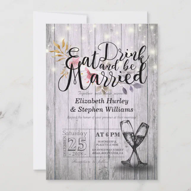 Elegant EAT Drink & Be Married Wedding Invitations Zazzle